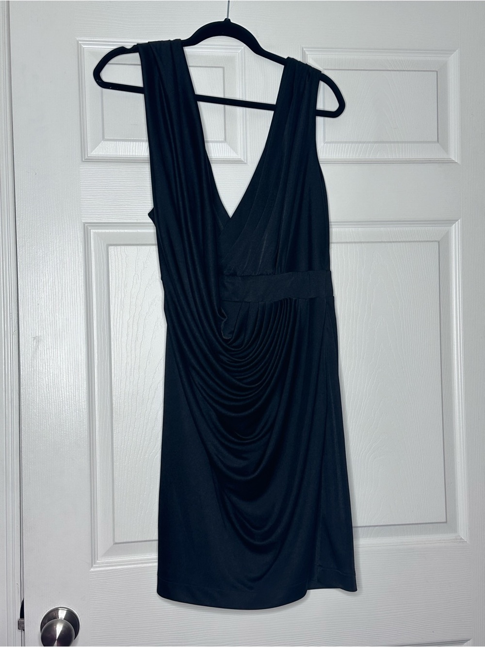 Antonio Melani Sleeveless Black Draped V-Neck Dress